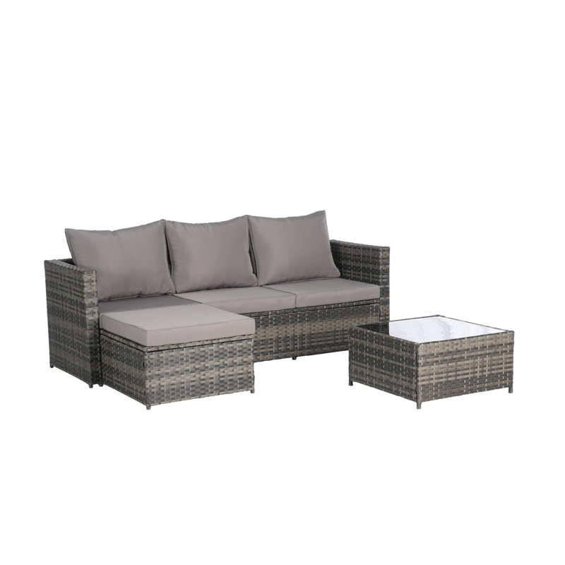 3 Pieces Outdoor Sectional - With And Salt- Fabric Detachable Table Woven Patio Furniture With Lounger, Dark Gray