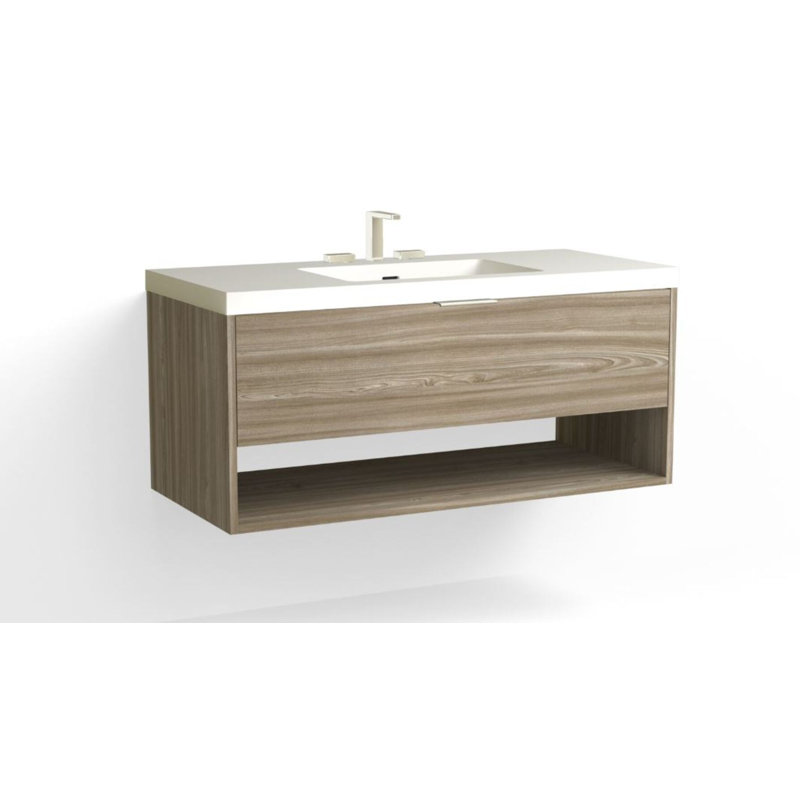 Modo 48" W Wall Mounted Single Bathroom Vanity, Matte White/8" Widespread, White Acrylic, Polished Nickel