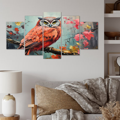 Pink And Blue Owls Gaze I - Owl Multipanel Wall Art Decor Set