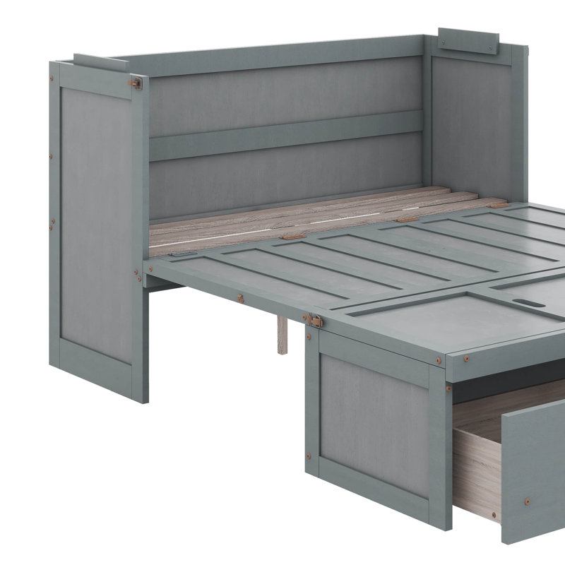 Lit escamotable avec tiroir de rangement intégré, gris, Grand