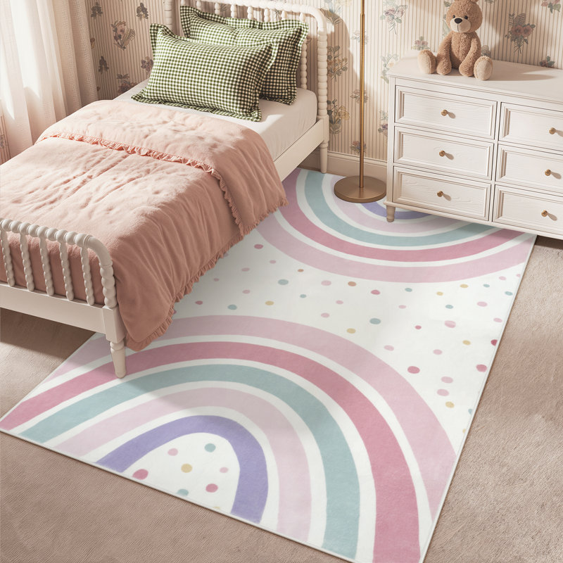 Machine Washable Rainbow 5X7 Kids Rugs - Non-Slip Low Pile Nursery & Bedroom Indoor Area rug, Colorful Playroom Decor