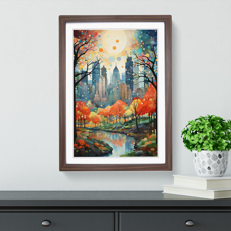 Central Park Neo-Plasticism - Single Picture Frame Print on Wood, Walnut Framed, 46cm H x 34cm W x 2cm D