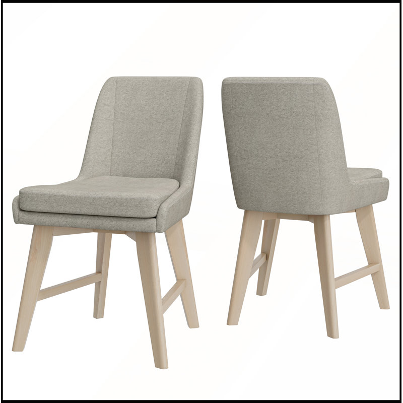 Chaises de salle à manger rembourrées en lin massif Mid-Century avec pieds en bois massif blanchi (ensemble de 2)