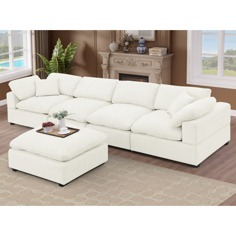 Weikko 143.2" Wide Upholstered Chaise Sectional, White