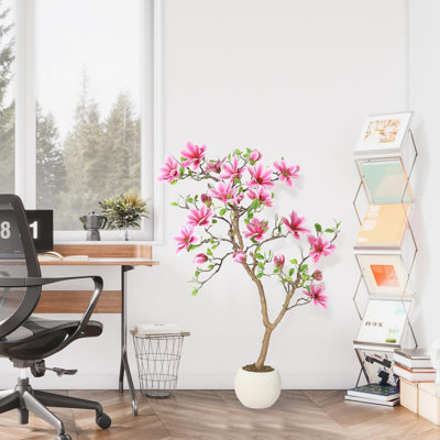 4 Artificial Magnolia Tree with Real Touch Leaves & Silk Blooms for Indoor Outdoor