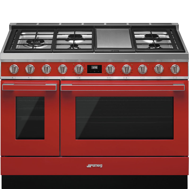 SMEG Portofino 48" 5.9 cu ft. Freestanding Dual Fuel Range, Red
