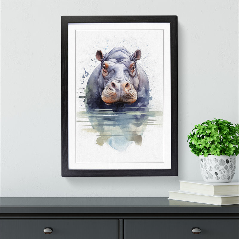 Hippo Geometric Art - Framed Print