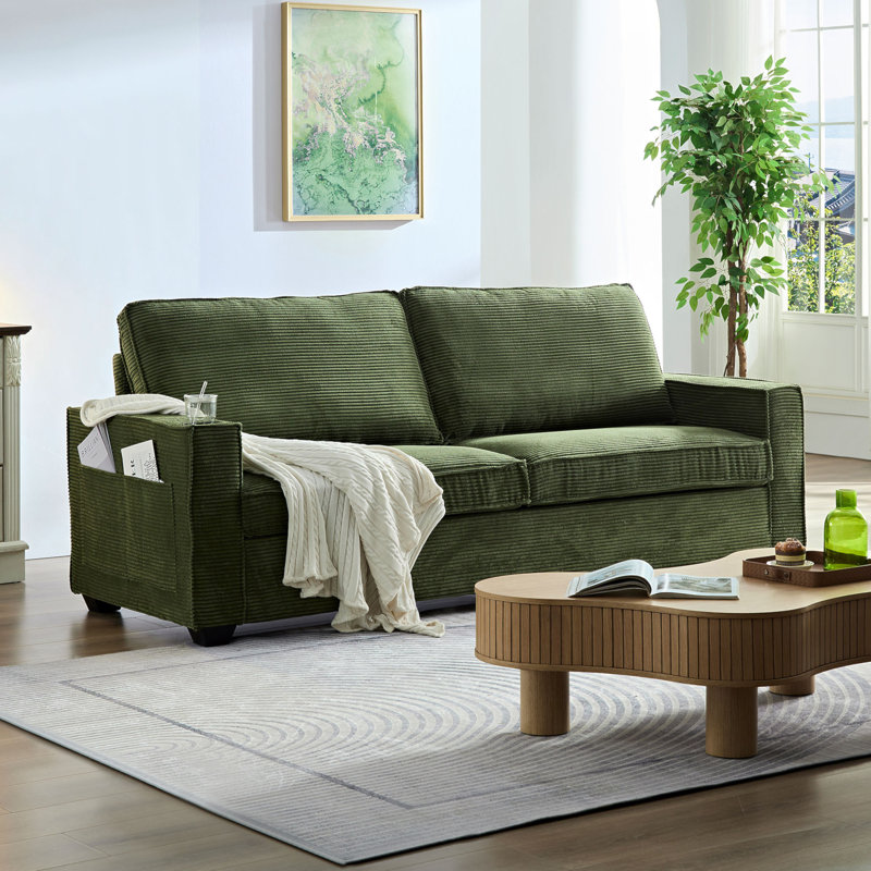 Canapé à accoudoirs carrés de 87,4 po Ontario, Velours côtelé vert