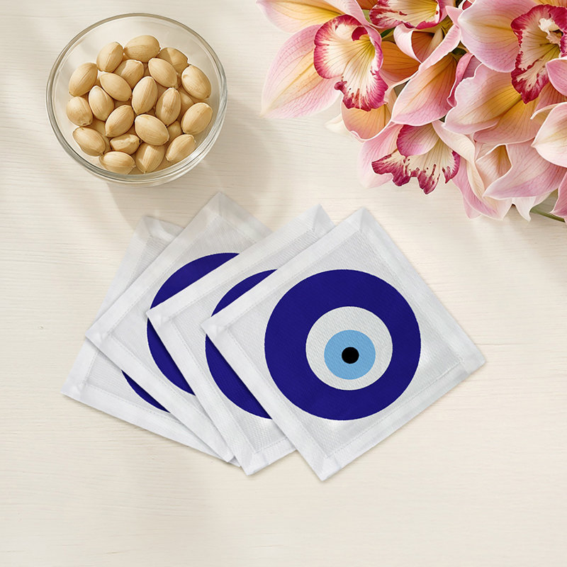 Evil Eye White Cotton Sateen Cocktail Napkins