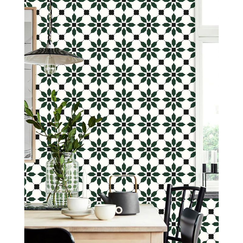 7.87" x 7.87" Peel and Stick Floor Tile, 40 PCS Self-Adhesive DIY Vinyl Flooring for Renters, Removable and Waterproof Tile Sticker for Bathroom, Kitchen, Staircase(Black Green)