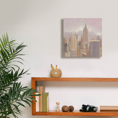 «Manhattan In The Mist V2» par Julia Purinton, art mural sur toile, 26 po x 26 po