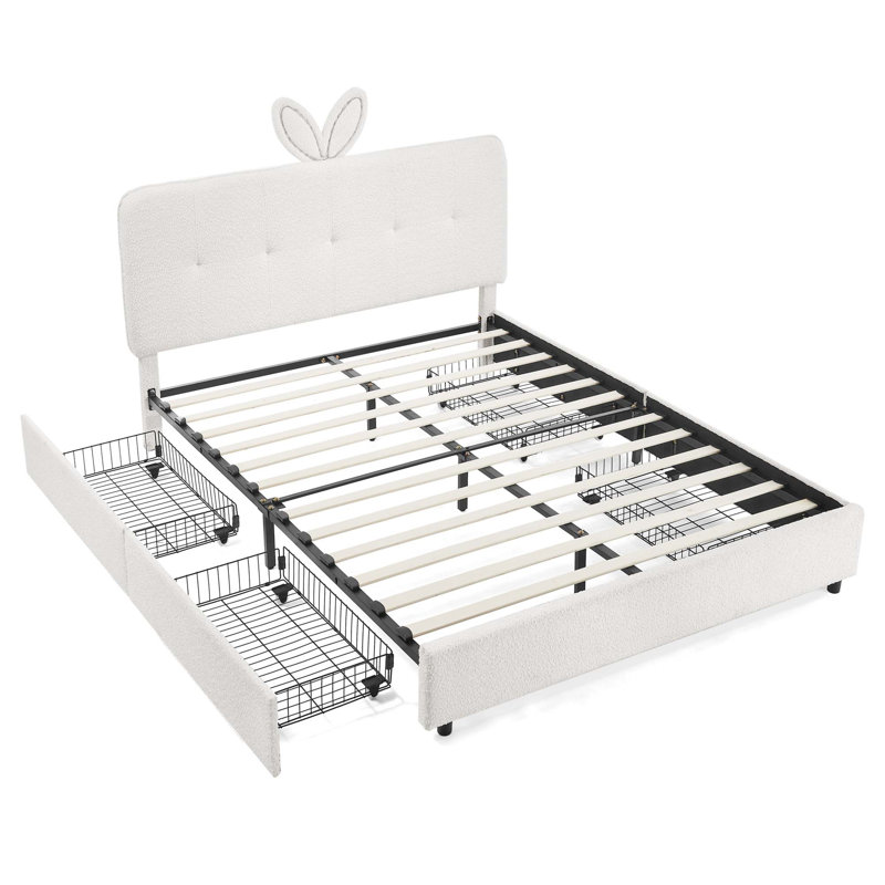 Lit tapissier pour enfants avec tête de lit surdimensionnée et lumières DEL pour enfants, Beige