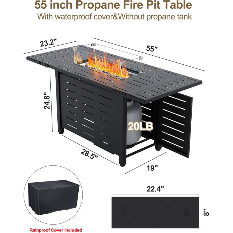 Table foyer au propane, 48 000 BTU, H 24,8 po x l 55 po x P 23,2 po