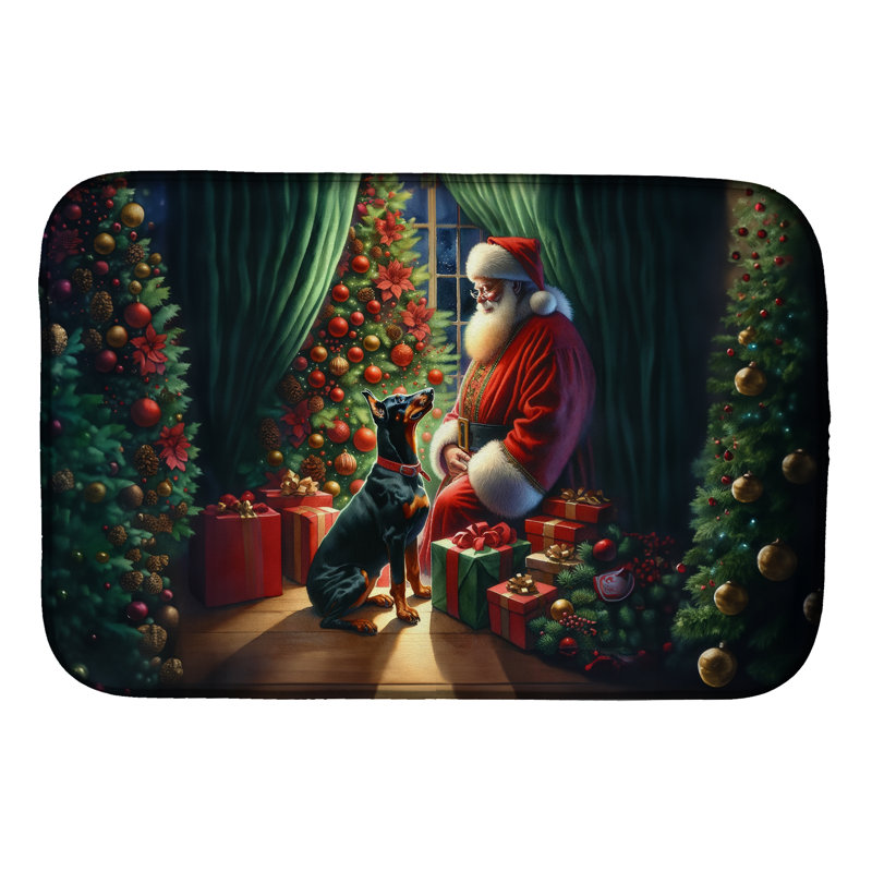 Doberman Pinscher and Santa Claus Dish Drying Mat