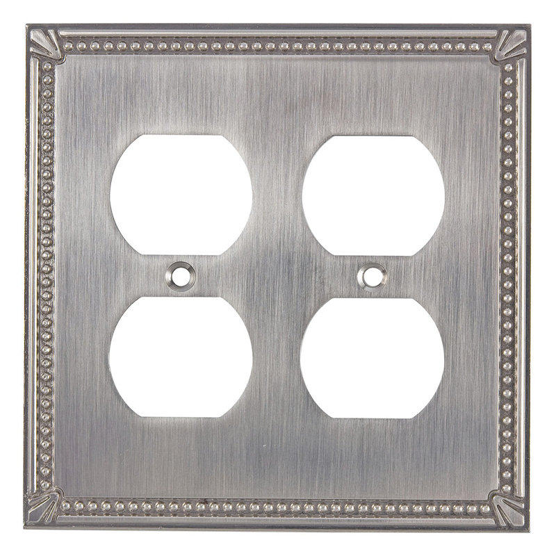 Plaque murale quadruple prise double 2 prises, Nickel brossé