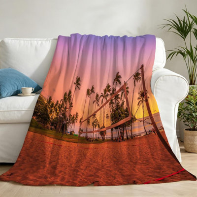 Clear Ultra Soft Flannel Fleece Throw Blanket,Beach Volleyball Net Single-Sided Print