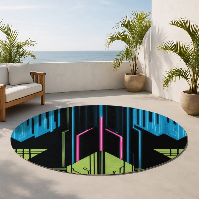 Chromatic Burst Indoor And Outdoor Area Rug, Round 5'