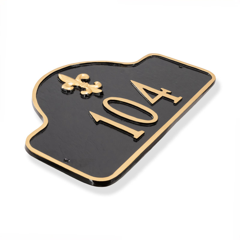 Plaque d’adresse murale sur 1 ligne Fleur de Lis, Marine / Argent