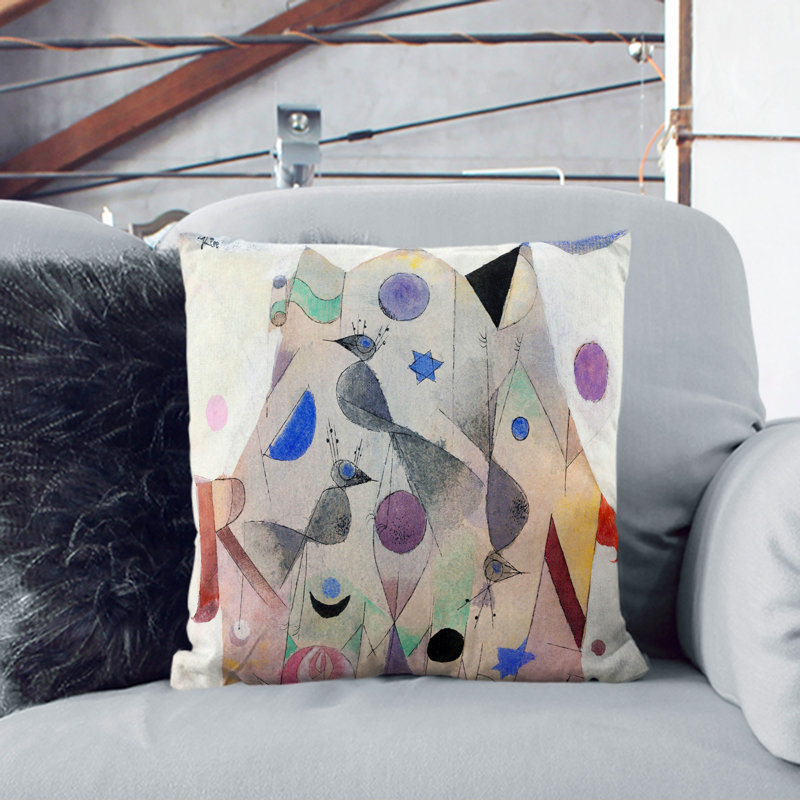 Persian Nightingales By Paul Klee Square Throw Cushion, Black, 40cm H x 40cm W x 15cm D