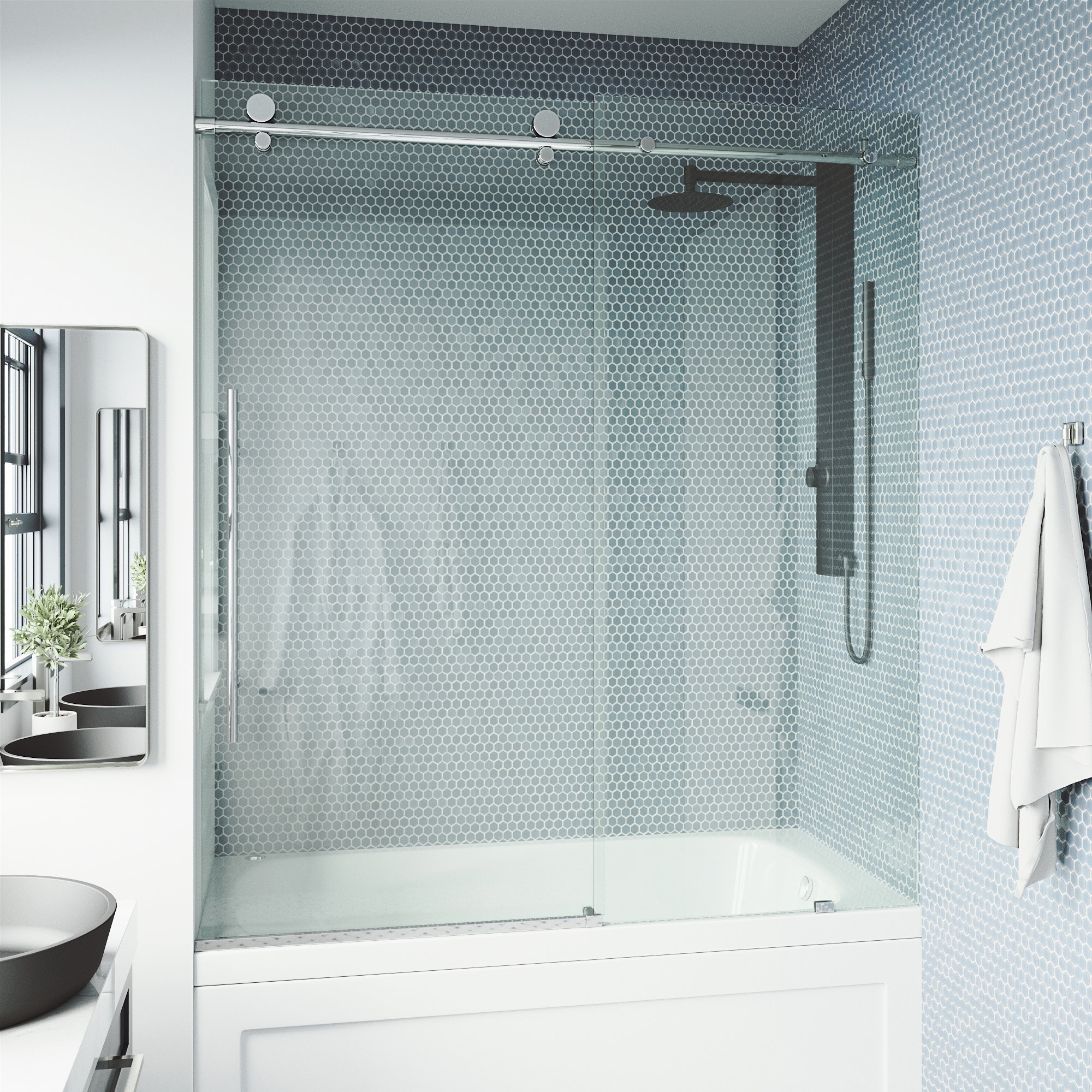 Elan E-Class 56-60" W x 66" H Sliding Frameless Tub Door with 3/8" Clear Glass, Chrome