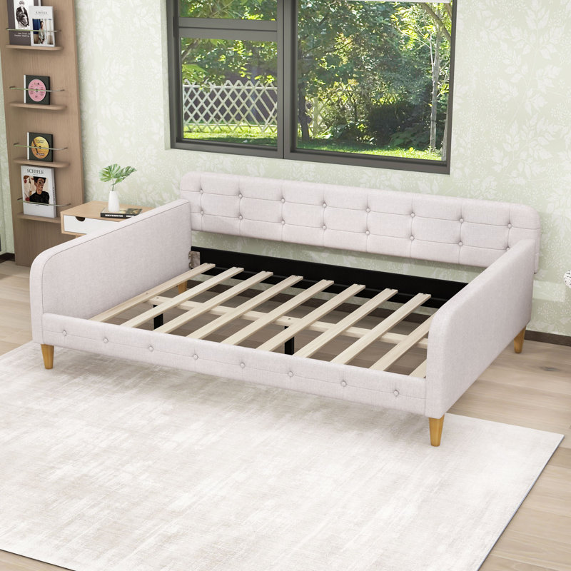 Hiromitsu Upholstered Daybed with Support Legs, Full, Beige