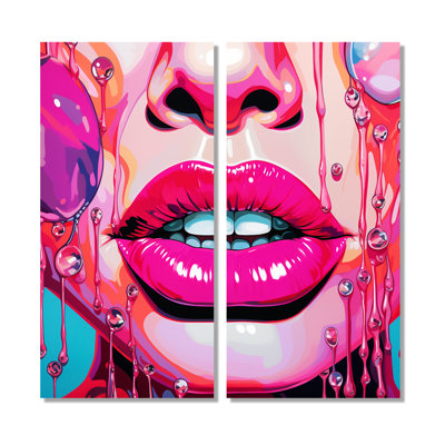 Popart sensuel rose Lips I - mode femme grand art mural