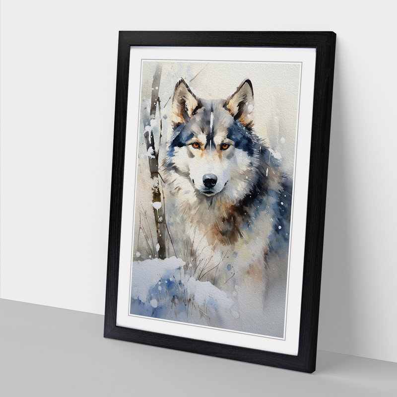 Husky Informel - Single Picture Frame Print on Wood, Black, 34cm H x 25cm W x 2cm D