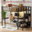 Lit mezzanine double en métal avec escalier de rangement réversible et bureau en L pour chambre d'adolescent