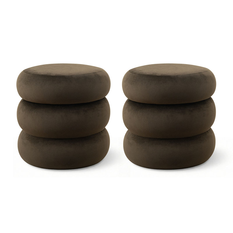 Modern Round Velvet Storage Ottomans (Set Of 2）, Brown