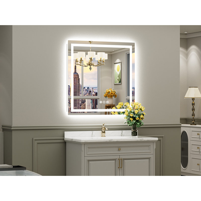 LED Bathroom Mirror with Lights, Backlit & Front Lit, Lighted Wall Mirrors for Bathroom Vanity, Touch Screen Dimmable, Anti-Fog, Memory Function, HD Tempered Glass, Shatter-Proof, ETL Listed