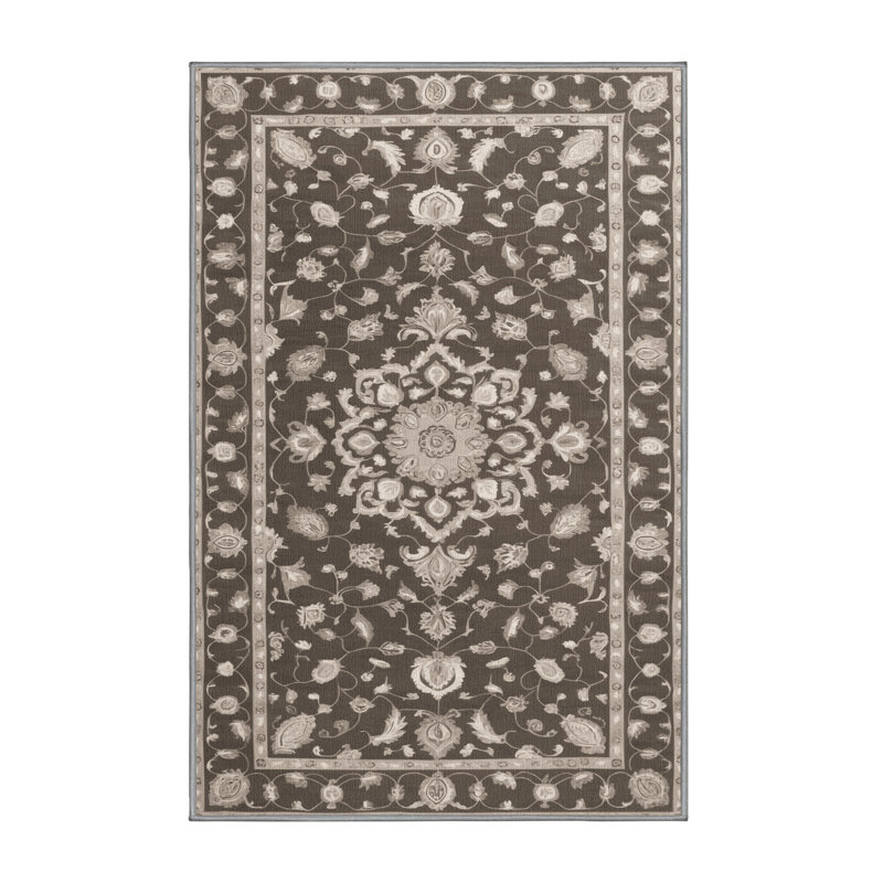 Machine Washable Tabriz Gray Area Rug, Rectangle 4' x 6'