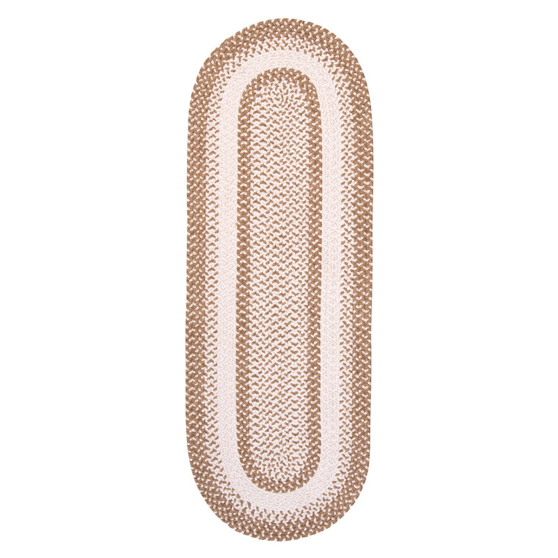 Tapis naturel / blanc en coton tressé à la main Launcelot, Ovale 3 pi x 5 pi