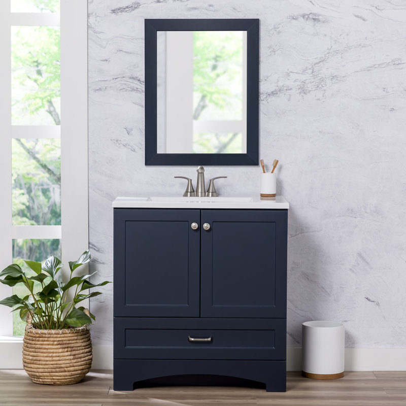Ensemble de meuble-lavabo sur pied simple 30,5 avec plateau Emlyn, Bleu foncé