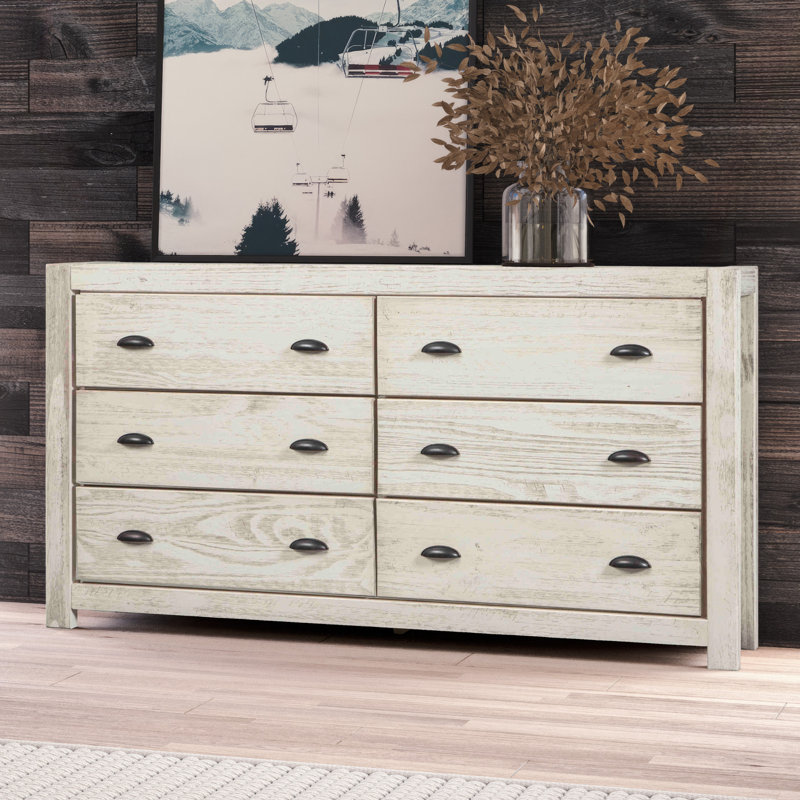 Commode double 6 tiroirs Montauk, Blanc cassé rustique