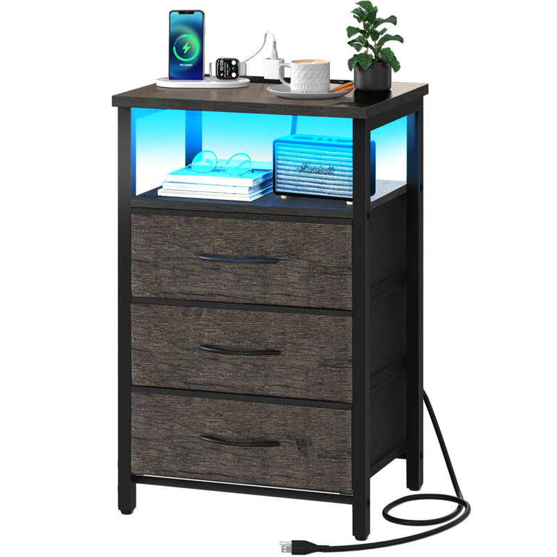 Jameire Night Stand with Charging Station, Gray