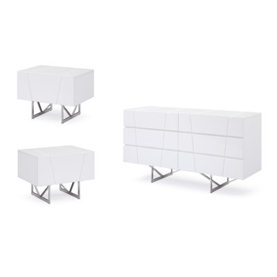 Commode blanche Helena et deux tables de chevet