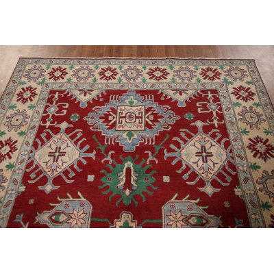 Tapis oriental géométrique rouge Kazak 10