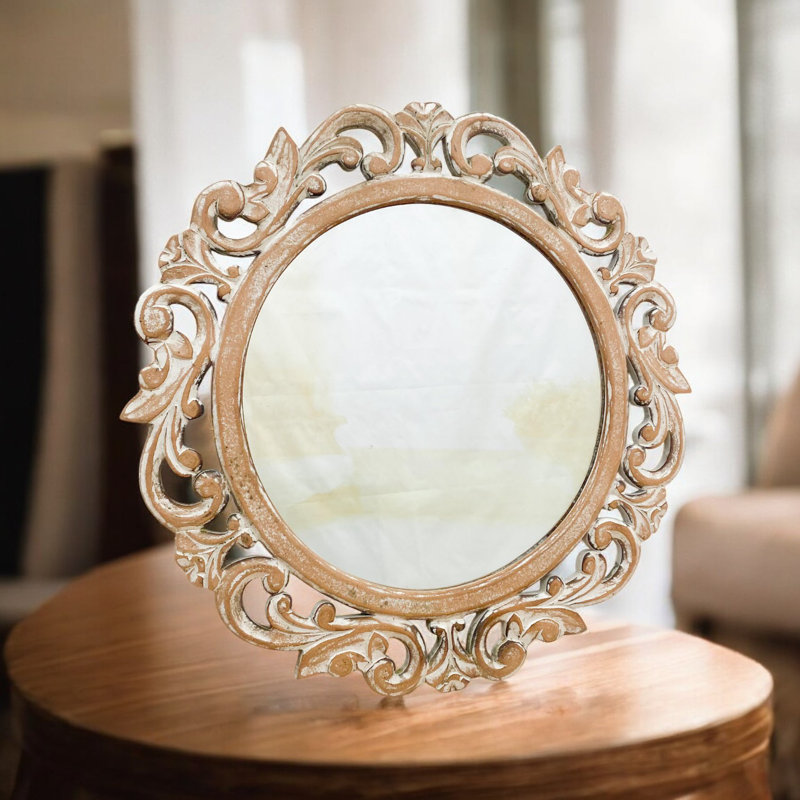 Stylish Alamak Solid Wood Round Mirror – Wall-Mounted Wooden Frame Decorative Accent for Home, & Office