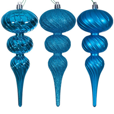 Vickerman 8" Swirl Finial Ornament Assortment. Two matte, two shiny, and two glitter.