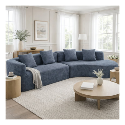 Canapé modulaire incurvé moderne de 132 po en chenille bleu foncé U_Style, canapé 2 pièces sans assemblage
