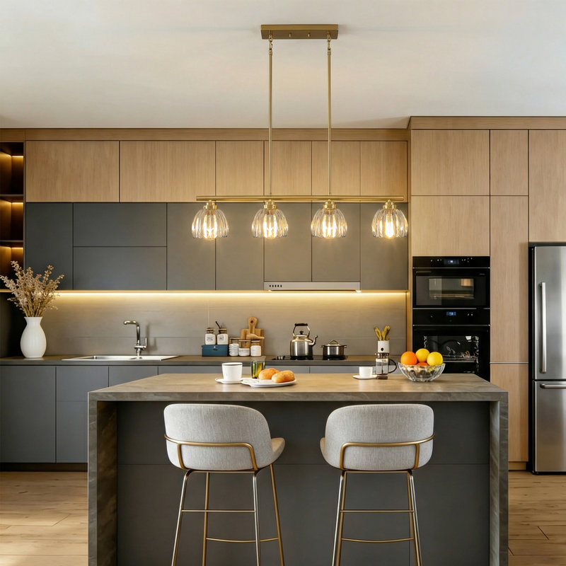 Luminaire suspendu 4 lumières 32 pouces avec verre en forme de pétale, 4 Lights