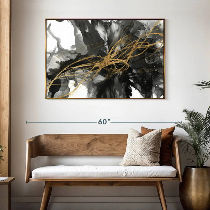 Vortex doré I, 46 po x 31 po, Cadre flottant doré