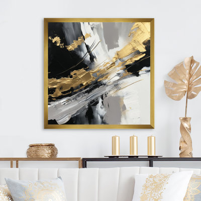 Golden River Wildness, abstrait or et noir - peinture abstraite, art mural