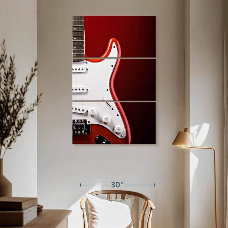 Abarca Modern Electric Guitar On Red, 65" H x 42" W