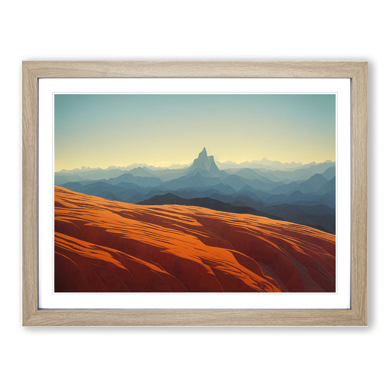 Fabulous Mountain Landscape 1 Piece Single Picture Frame Painting, 25cm H x 34cm W x 2cm D, Oak