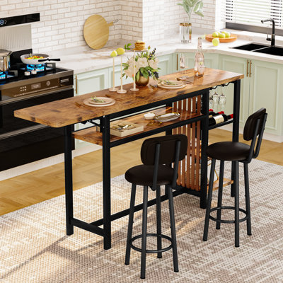 Ensemble de table de bar et 2 chaises, ensemble de table de salle à manger 3 pièces de style industriel, 2 tabourets de bar avec dossier pour la cuisine, un appartement et un petit espace