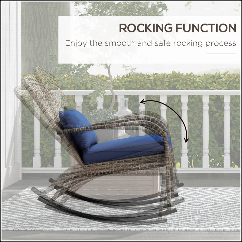 Chaise berçante d'extérieur en osier Adirondack Outsunny, Bleu