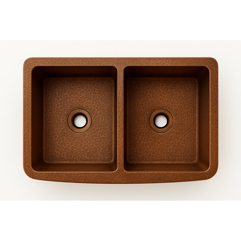 Trent Austin Design Tiverton 530mm W Double Bowl Copper Kitchen Sink