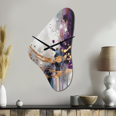 Bold Circles And Marble Fusion IV - Boomerang Shape Unique Abstract Marble Wall Clock