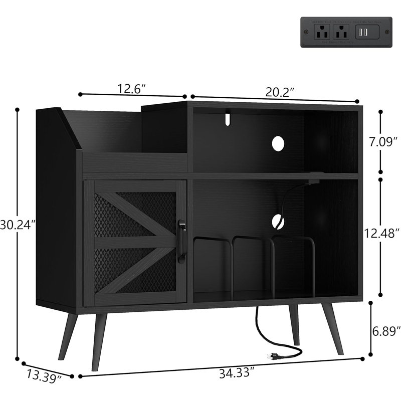 Record Player Stand Holds Up To 350 Albums, Turntable Stand With LED Light, Records Storage Cabinet With Power Outlet, Mid-Century Record Player Table, Vinyl Holder Storage Shelf For Home Office